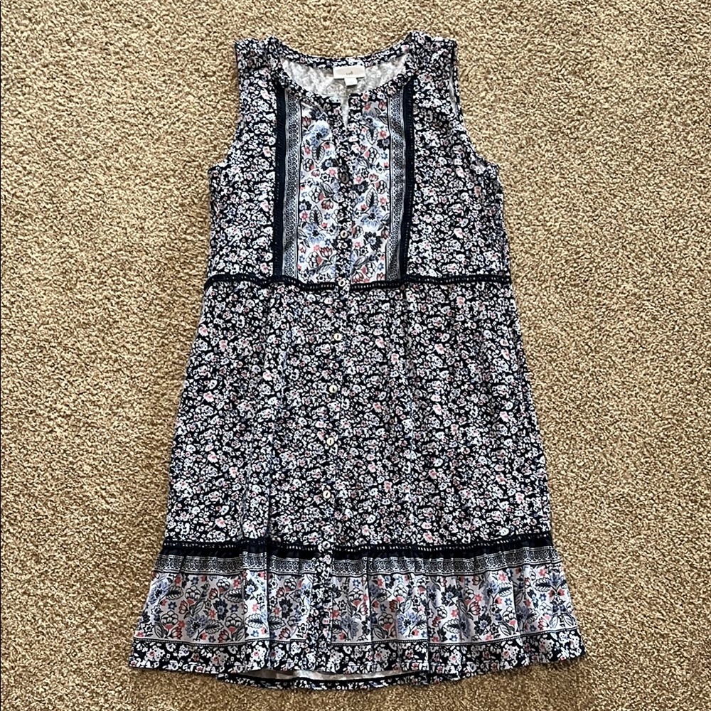 J. Jill Navy and White Midi Sundress Sleeveless Button Dress
